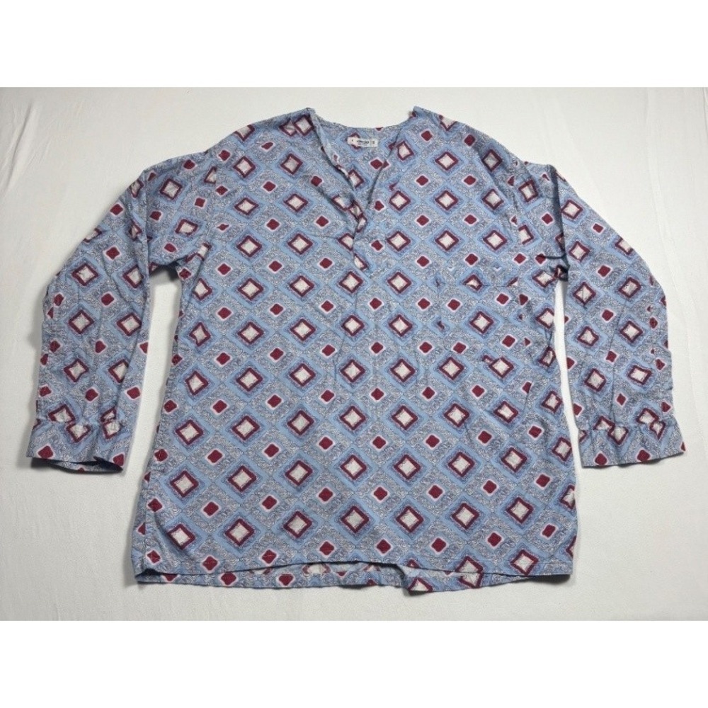 Pilgrim Mens Geometric Print Nightwear PJ Shirt Blue Red Long Sleeve Size 42 XL